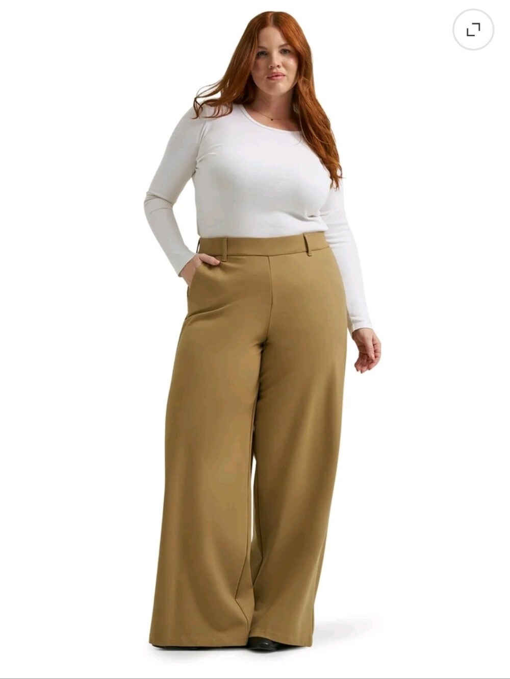 Lee Women's Ultra Lux Comfort Tumbleweed Tan Mid Rise Wide Leg Pants Sz 18M